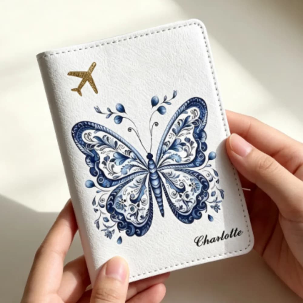 Personalized Name Letter Butterfly Passport Holder, Lightweight Portable Travel Bag, Stylish Custom Protective Passport Cover