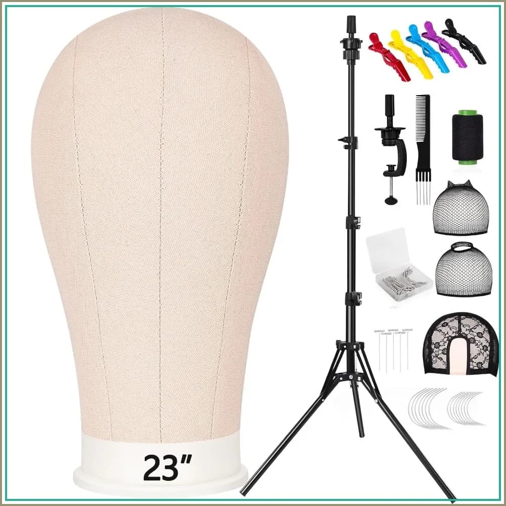 63In Wig Stand Tripod with 23In Head, Canvas Wig Head Stand for Wigs Making Display