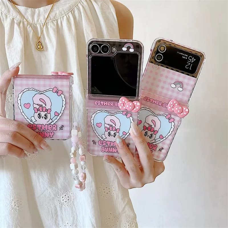 Custodia per telefono coreana con fiocco carino per Samsung Gaalxy Z Flip 7 6 5 4 3 Z Flip6 Flip7 Cover con cerniera a catena Custodie Kawaii Funda