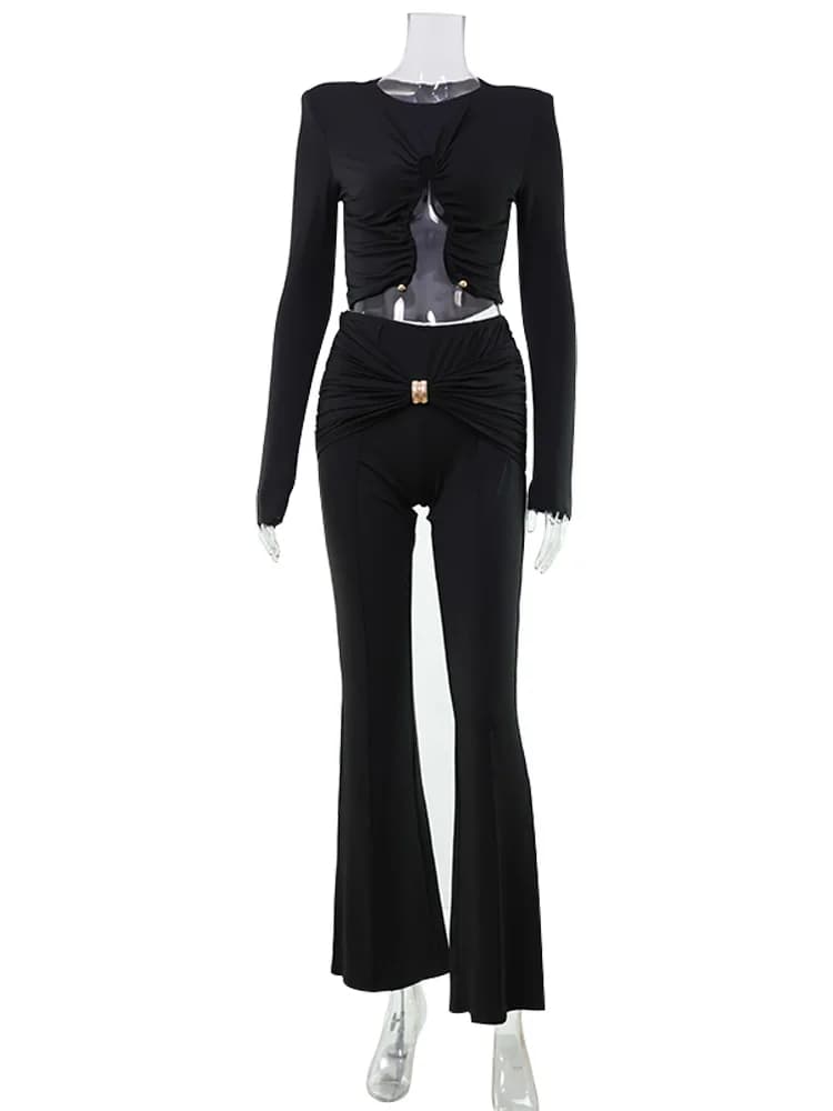 Casual Sheath Women Suit Fashion Sexy Streetwear Full Sleeves 2 Pieces (Tops+Long Pants) Matching Sets Female Tracksuit Slim Fit