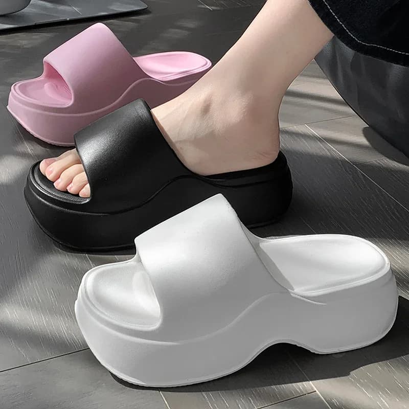 Trustworthy EVA Platform Slippers Women Thick Sole Non Slip Beach Slides Sandals Lady Summer Soft Sole Wedge Heel Slipper