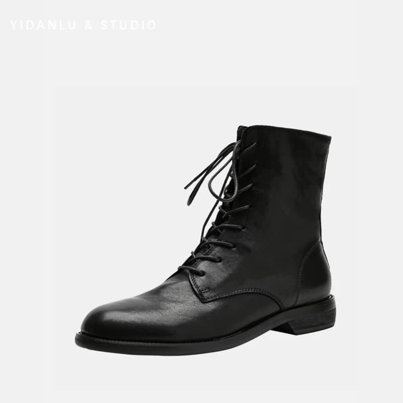 2026 nuovi stivali in pelle uniformi da donna stivaletti causali da donna versatili neri stivali moda donna per prestazioni scolastiche semplici
