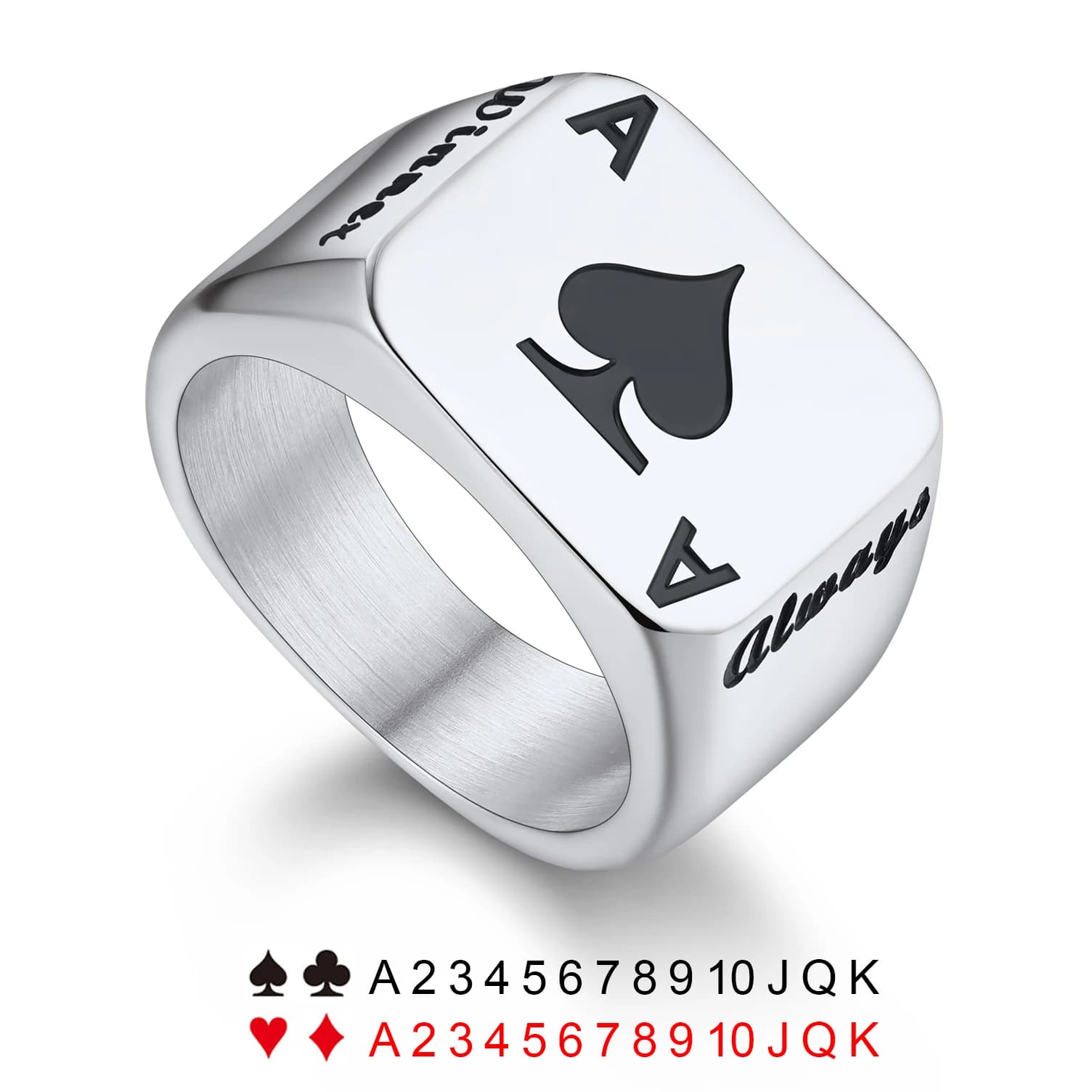 U7 Stainless Steel Custom square rectangle poker card rings for men Rings with laser engraved seal Black Custom Jewelry Gift