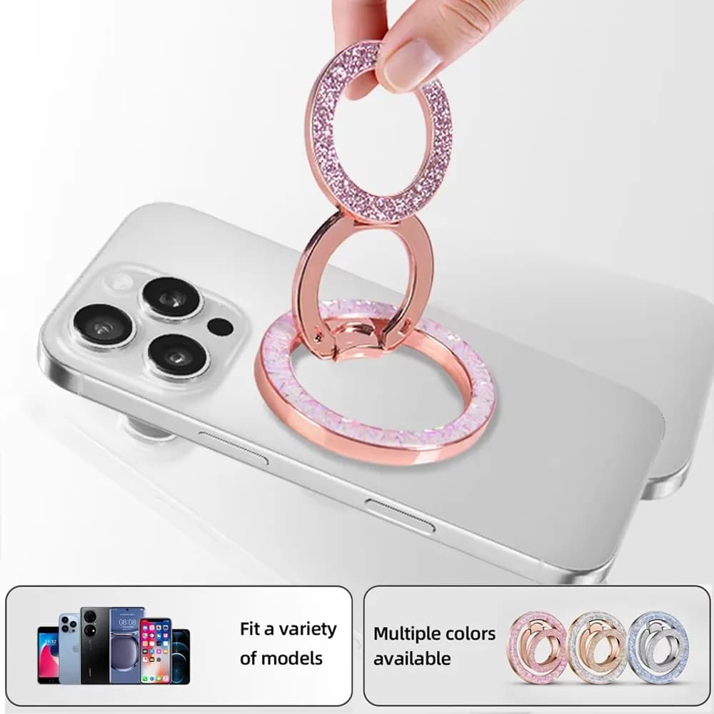 Sparkly Rhinestone Magnetic Finger Ring Foldable Bling Phone Kickstand Multi Color For iPhone Android Phones