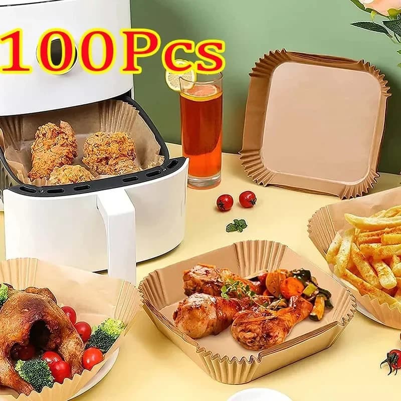 50/100 Pezzi di Carta Quadrata Antiaderente per Friggitrice ad Aria, Carta Monouso Grande per Friggitrice ad Aria, Assorbente per Olio, per Uso Domestico in Cucina