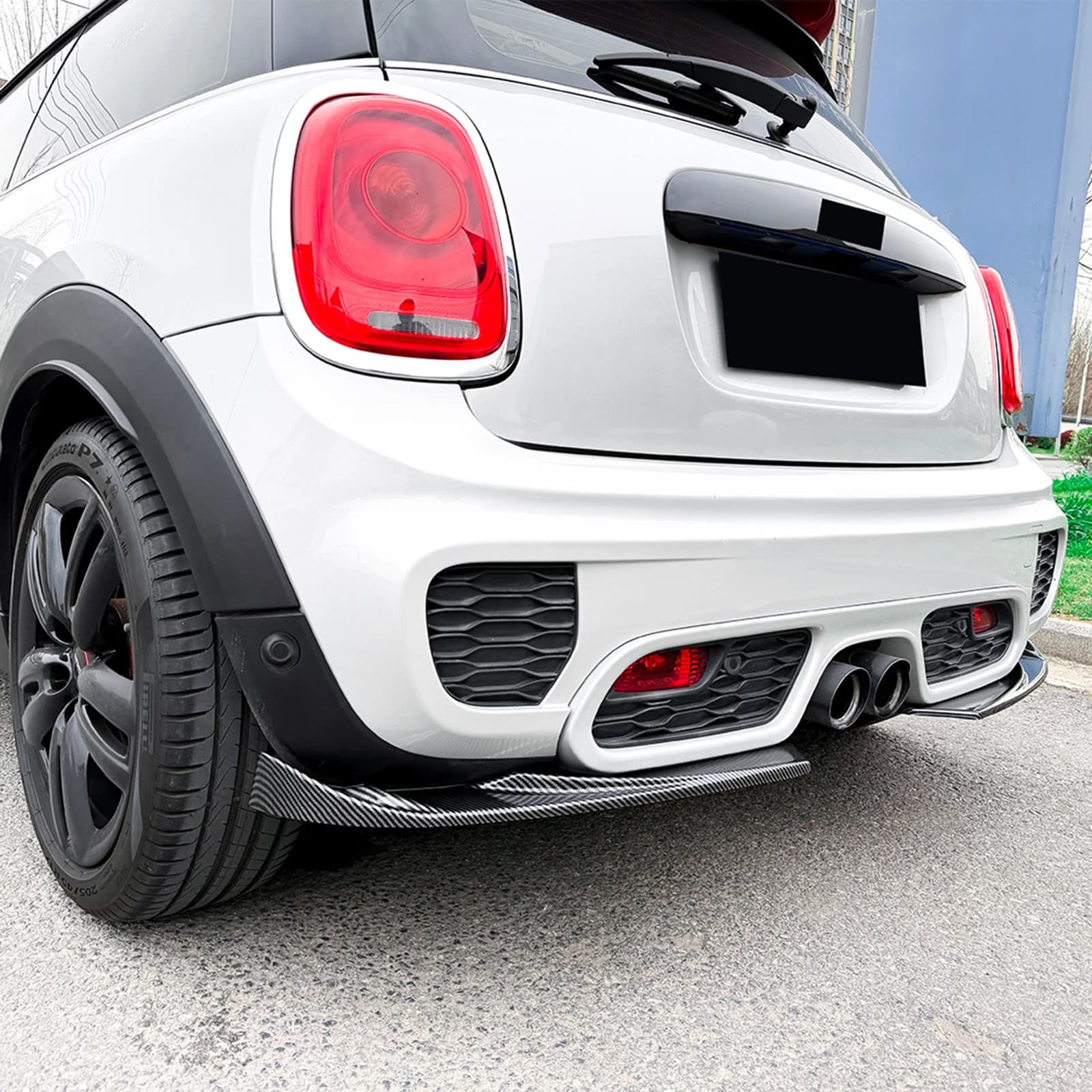 Diffusore Posteriore Spoiler Paraurti Effetto Fibra di Carbonio/Nero Lucido per Mini Cooper F55 F56 F57 JCW 2014-2021