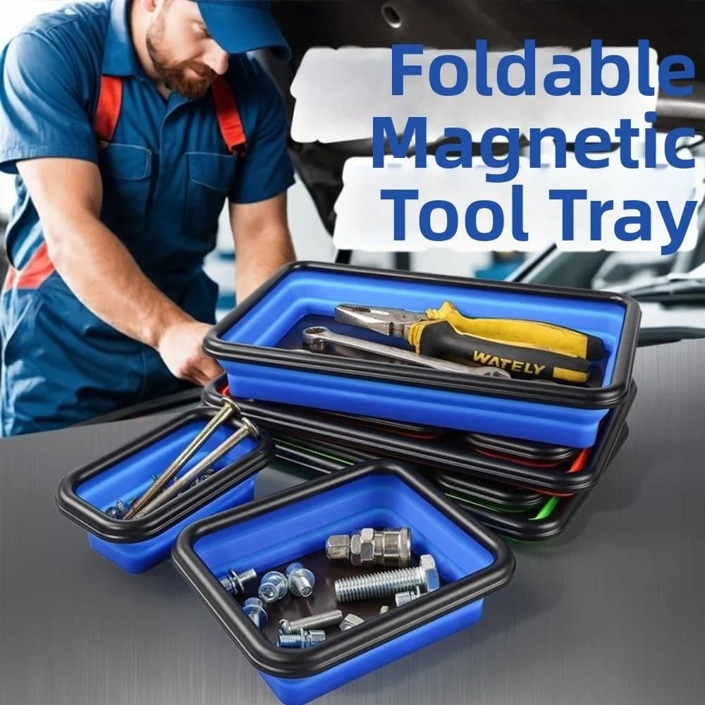 3Pcs Collapsible Magnetic Tool Tray Flexible Silicone Strong Magnet Collapsible Parts Tray Foldable Silicone Tray Set Auto Tool