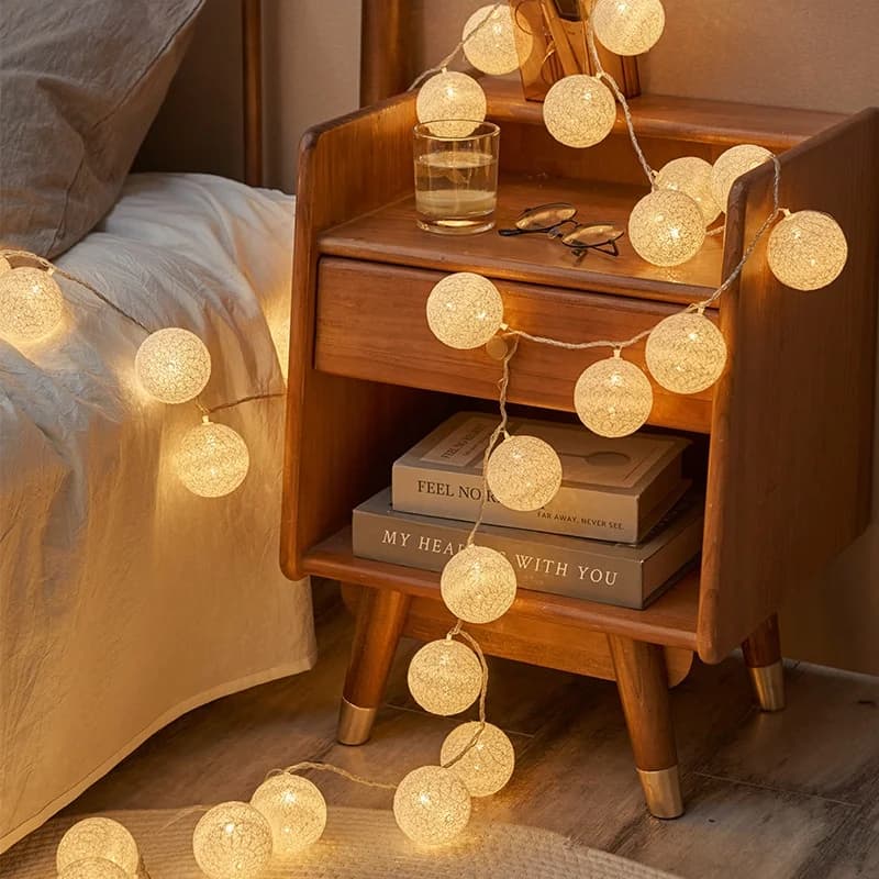 Luci a Sfera in Cotone LED, Ghirlanda Luminosa per Esterni, Decorazioni Natalizie, per Feste, Camere dei Bambini, Letti, Matrimoni