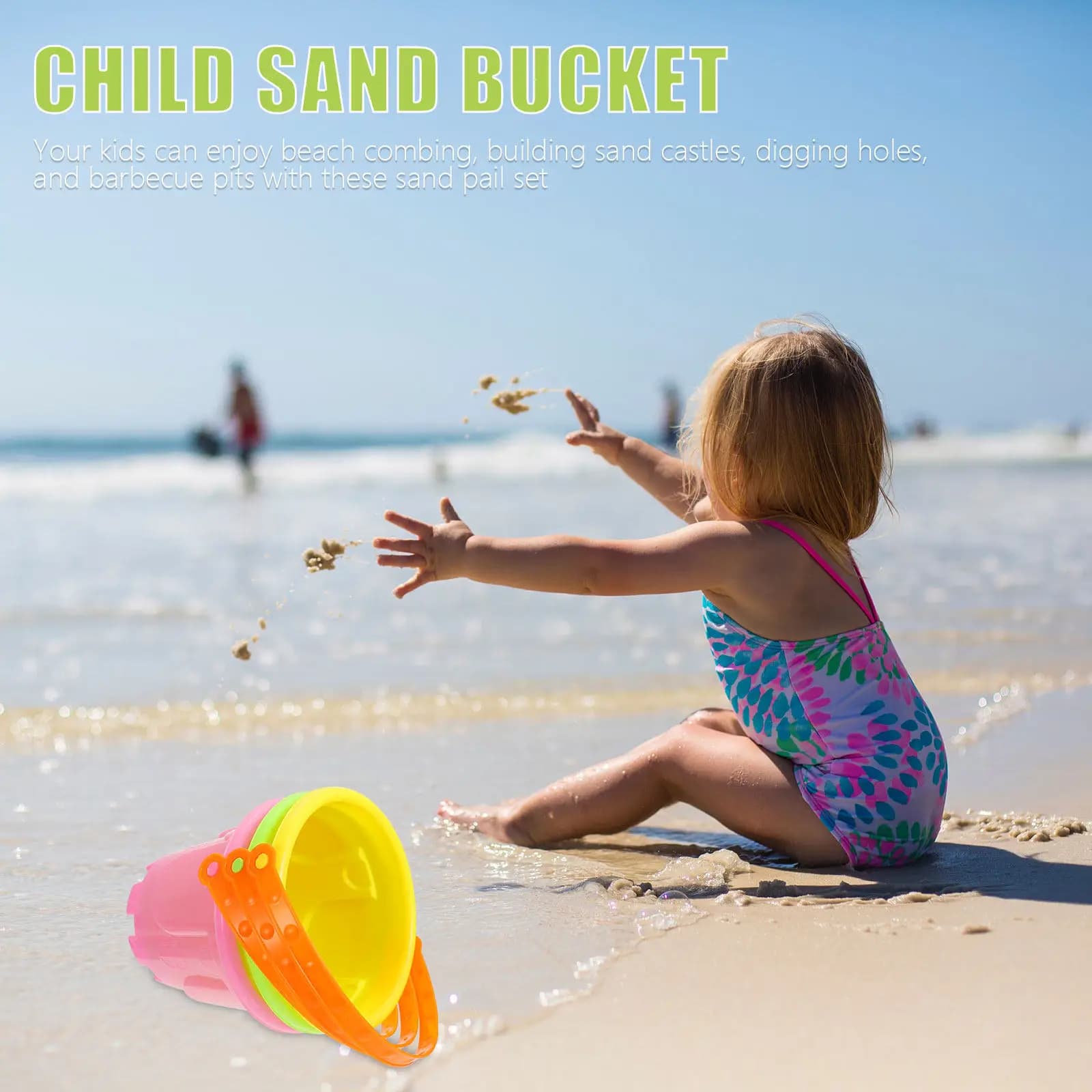 Set di 3 Secchielli da Spiaggia in Plastica per Bambini, Mini Secchielli per Giochi Estivi in Sabbia, Divertimento all'Aperto per Bambini