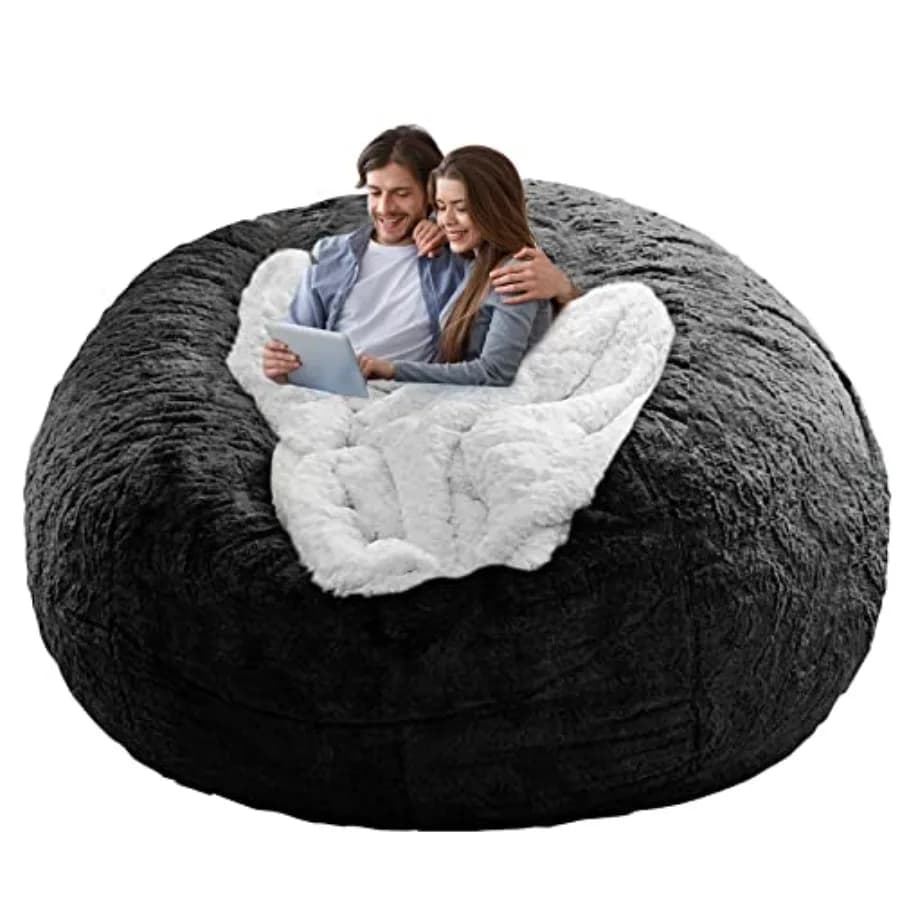 Copertura per Pouf Senza Imbottitura, Grande e Rotonda, Morbida e Soffice in Velluto PV, Lavabile, Copertura per Divano Letto Pigro per Adulti L