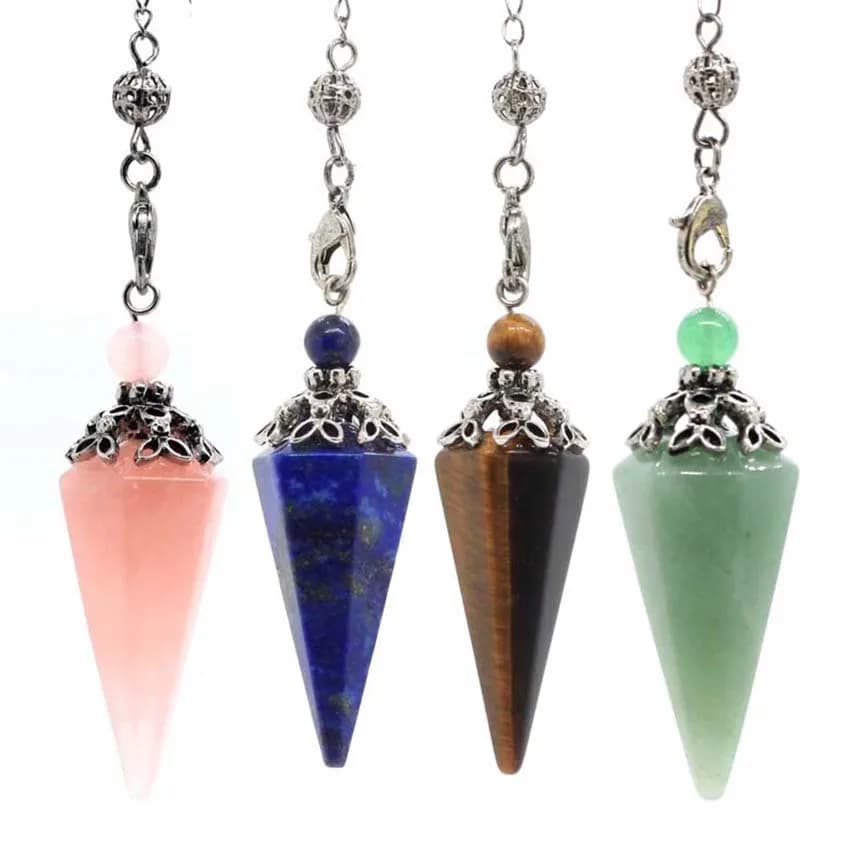 Charms Natural Healing Crystal Hexagonal Stone Pendulums for Dowsing Divination Amethyst Rose Quartz Choice Men Pendant Jewelry