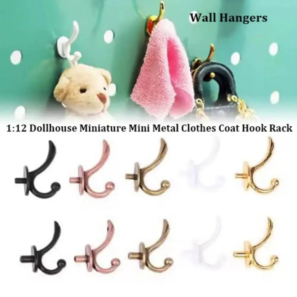 10 pcs Mini Doll House Metal Furniture Miniature Hook 4 Colors 14*14mm Dresses Hanger 1:12 Clothes Model toy