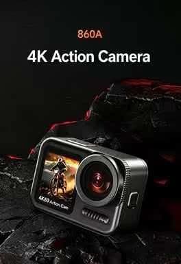860A 4K 60FPS Action Camera 20M Waterproof 150°Ultra Wide Angle WiFi Dual Screen Sports Cam with 2Pcs 1000mAh Batteries