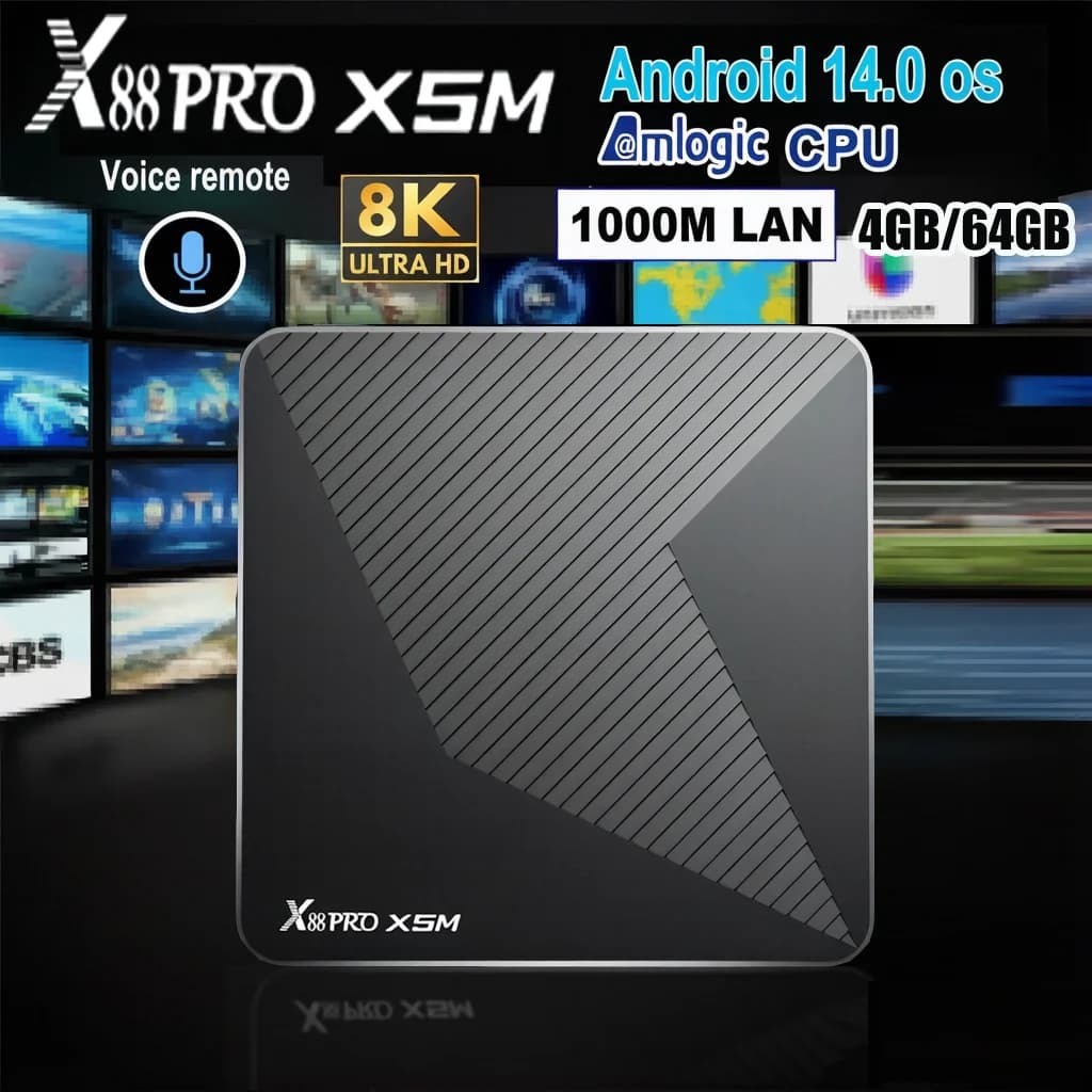 X88 PRO X5M Android14.0 TV Box Amlogic S905X5M 64-Bit Quad Core 8K Video 1000M LAN BT Assistente vocale remoto Wifi6 BT5.0 DDR4