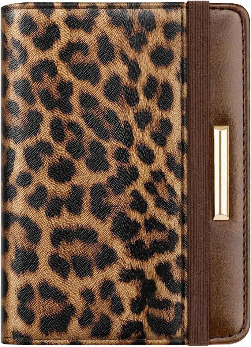 Porta passaporto leopardato carino per donna con blocco RFID, portafoglio da viaggio multifunzionale