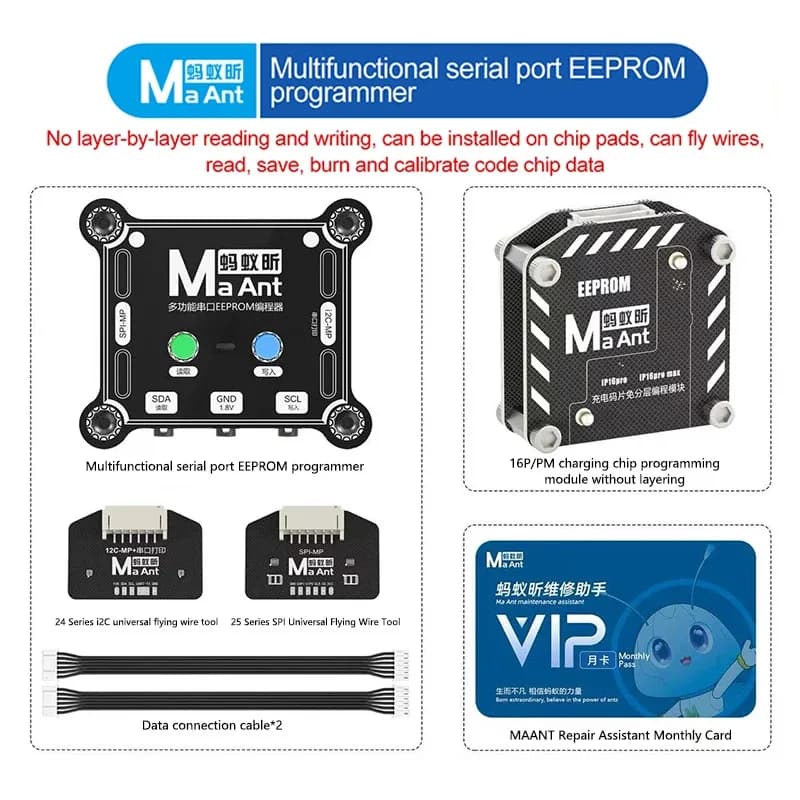 Programmatore EEPROM MAANT per iPhone 16P/PM, Modulo di Lettura e Scrittura Chip Codice Baseband con Cavi di Test, Lettura Rapida e Riparazione