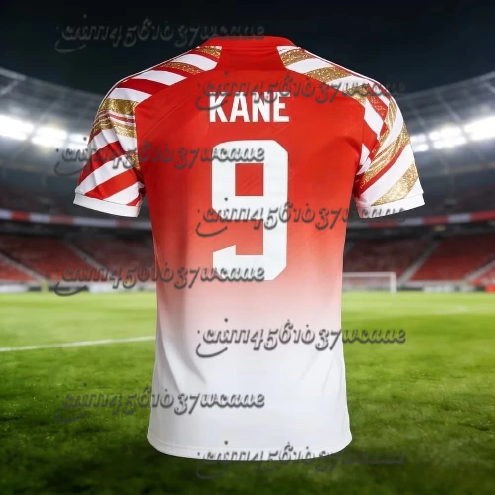2026 Hot Sale Kane #9 White-Red Striped Jersey T-shirt for Fans of The Star Striker FamilyMatching
