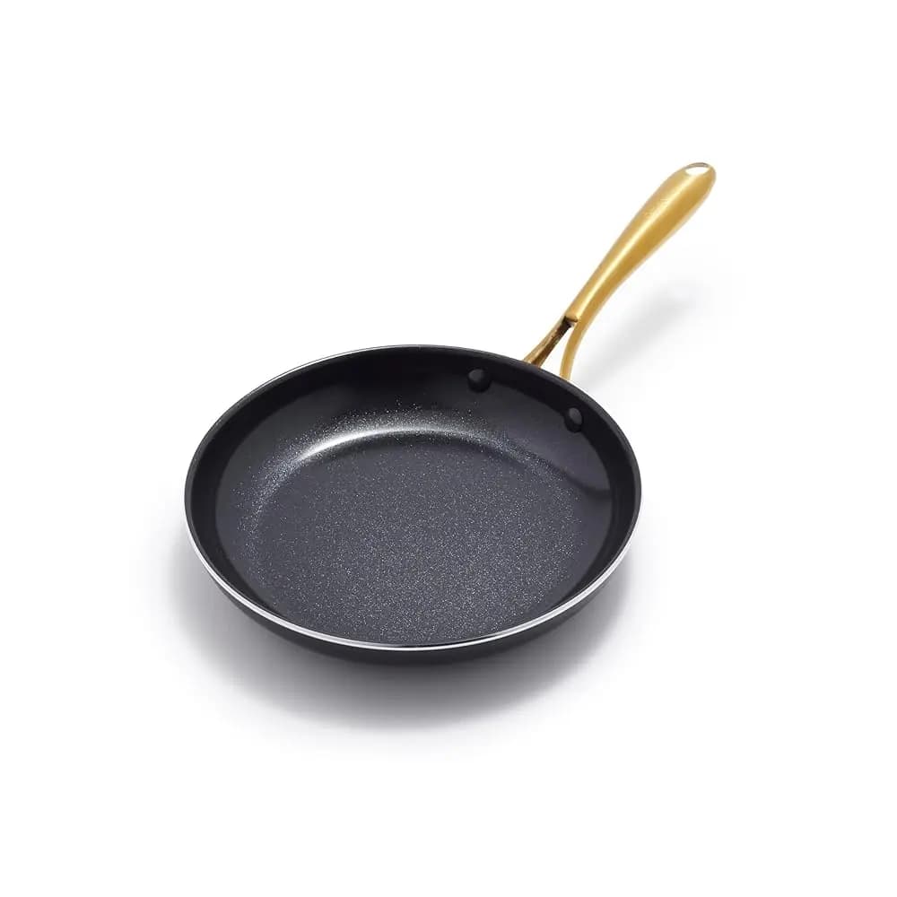 Padella da 10 Pollici, Rivestimento Ceramico Antiaderente Salutare, Alluminio Resistente, Manico in Acciaio Inox Dorato