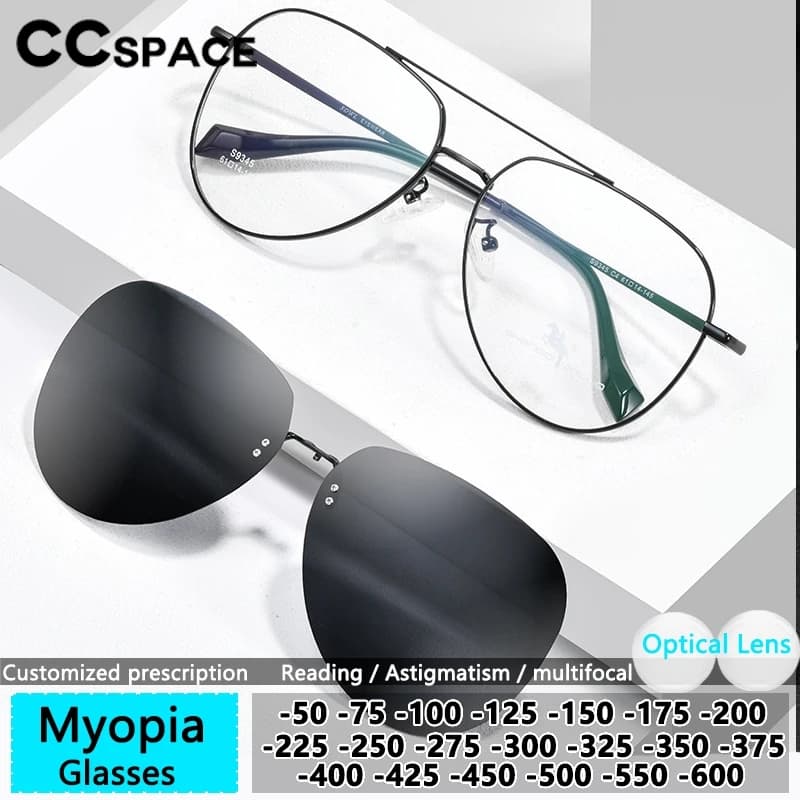 Magnetic Clip Glasses Woman Myopia Glasses With Rimless Polarized Sunglass Fashion Men's Big Size Pilot Prescription Eyeglass