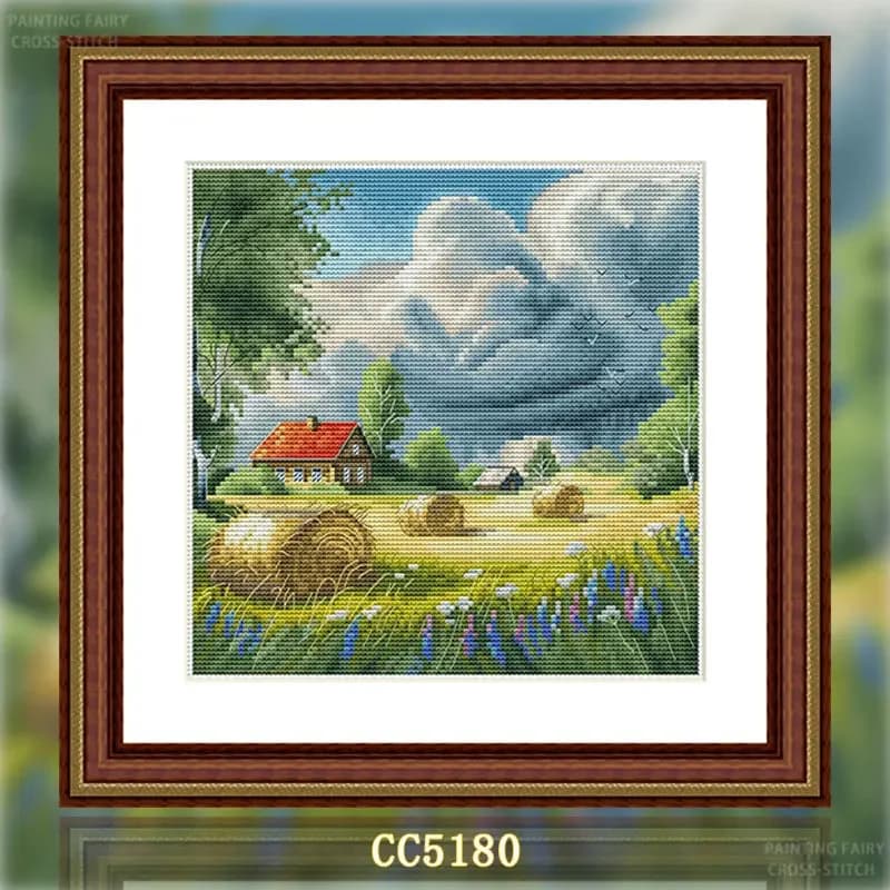 [CC5180 - Eve of Rainstorm]Stamped Cross Stitch Kit for Adults and Kids, Easy Pre-Printed Canvas with Cotton Threads and Needles