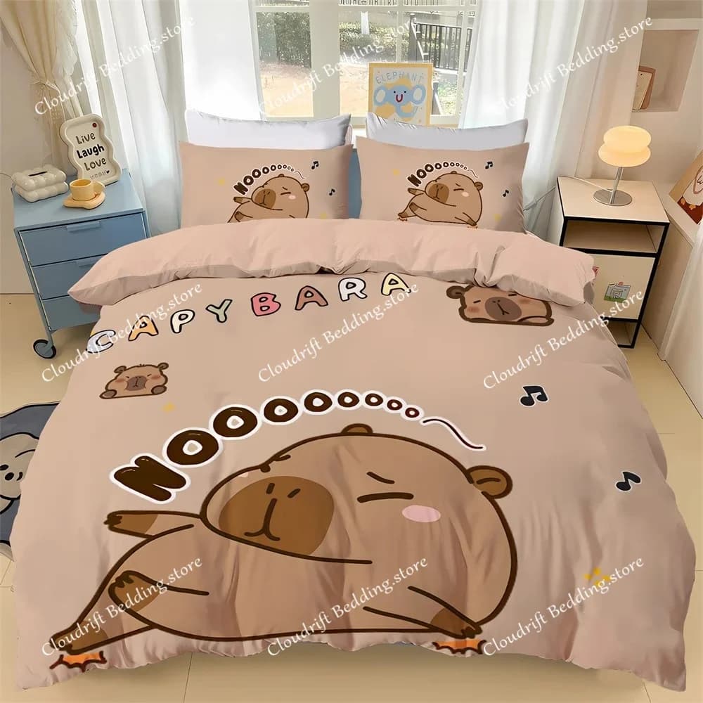 Cartoon Kapybara Bedding Set Hydrochoerus Duvet Cover Set Kawaii hydrochaeris Quilt Cover Pillowcase Bedroom Decoration Holiday