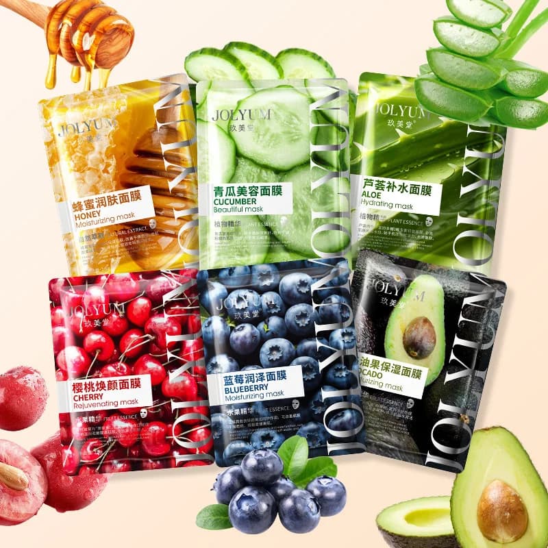 Maschera viso idratante alla frutta 5 pezzi, cura della pelle, sbiancante, idratante, anti-età, maschere per il viso