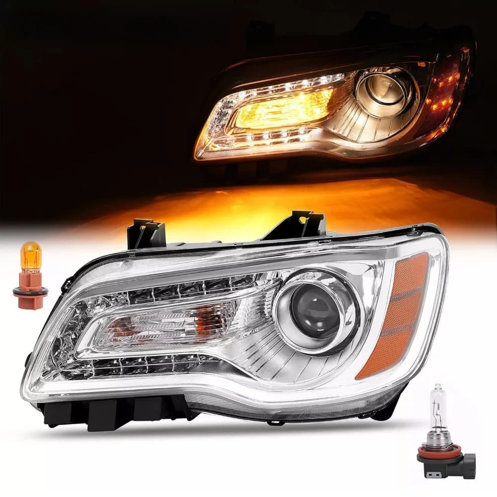 Faro Anteriore Sinistro Cromato Trasparente per Chrysler 300 2011-2014 2015-2023, Faro LED