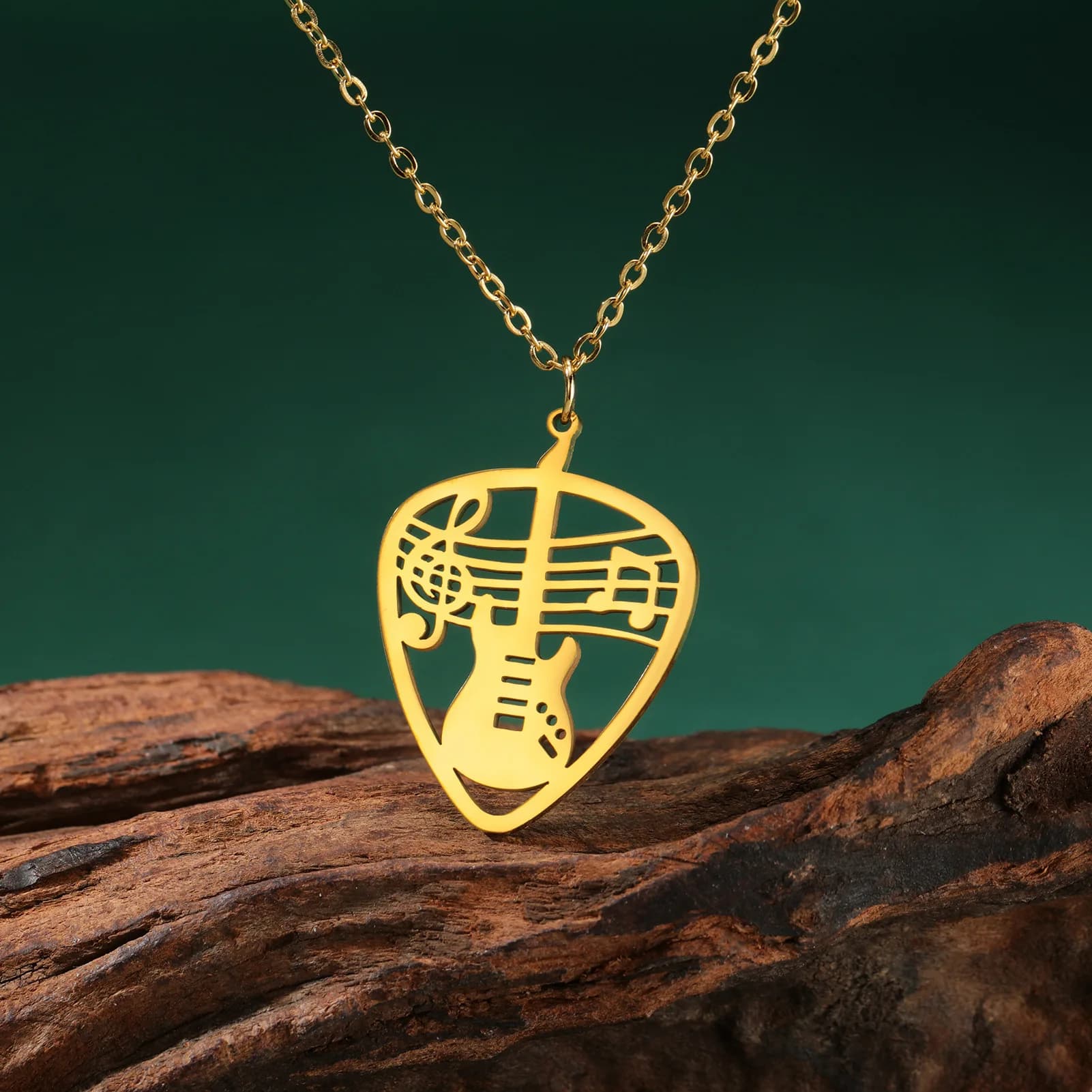 Collana con ciondolo plettro per chitarra musicale rock in acciaio inossidabile per donne/uomini Gioielli regalo per feste con catena per basso musicale punk