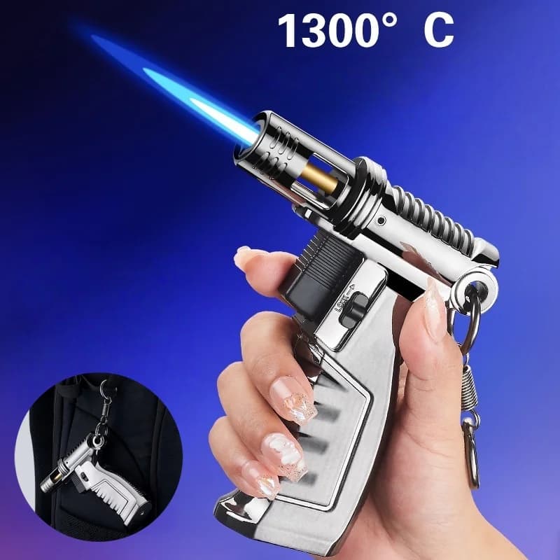 Nuovo accendino gonfiabile in metallo ad alta capacità antivento turbina esterna torcia campeggio barbecue cucina pistola per saldatura accendino