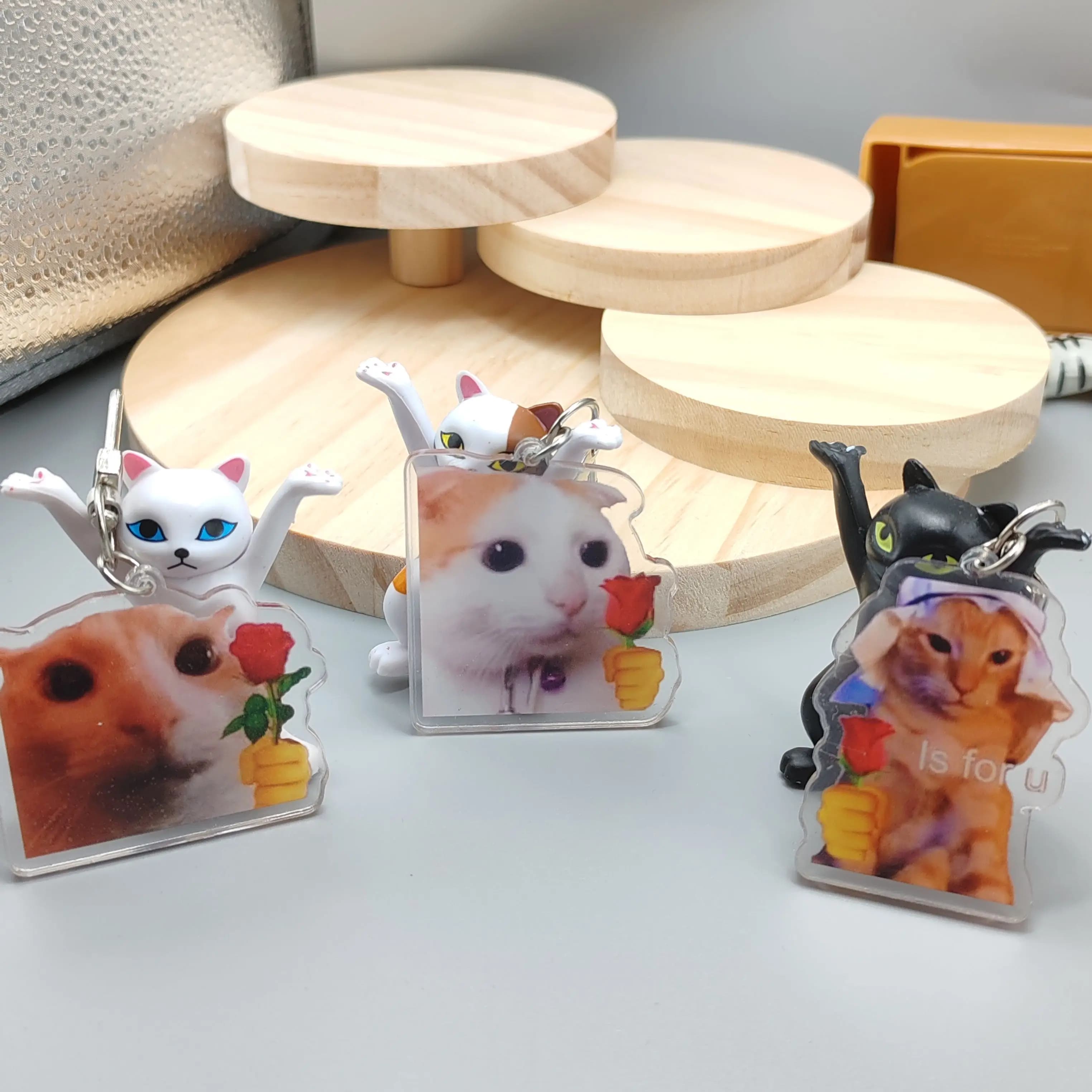 Women's bag pendant cute keychain cheap Anime for cat flower handbags with pink Meme cat punching gift for best friend