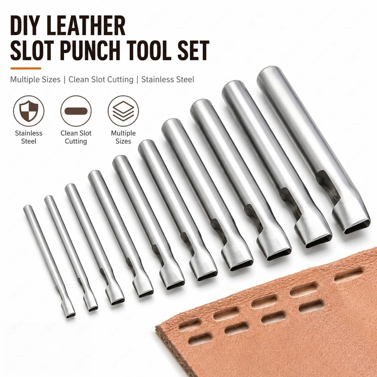 Oval Leather Hole Punch Set Stainless Steel Punching Tools for DIY Bags Belts Shoes Wallets Leather Craft Repair Work