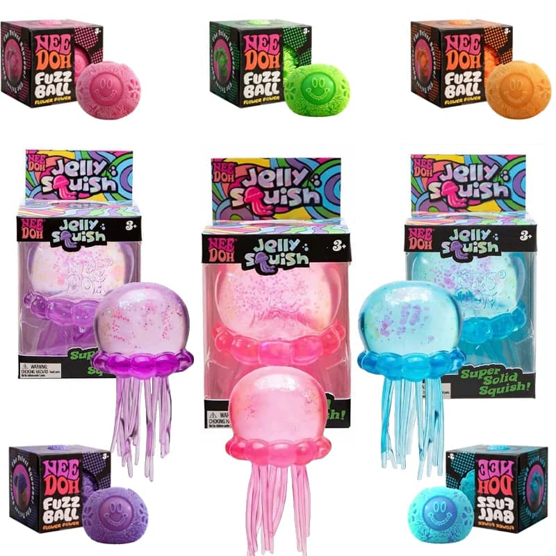 Needoh Fuzz Clear Ball Flower Jellyfish Octopus Sensory Toy ADHD Fidget Anxiety Relief Squishy Squeeze Toy for Adults Kids Gift
