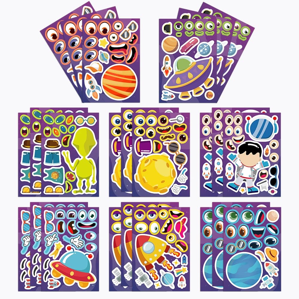 8 pezzi spazio pianeta astronauta collage adesivi anime simpatico cartone animato puzzle fai da te conto a mano adesivi per frigorifero tazza d'acqua