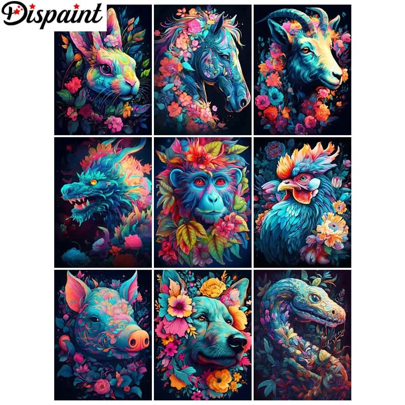 Dispaint 5D Diamante Ricamo Kit Cucito "Animale Tigre Cavallo Fiore" Pittura Diamante Fai Da Te Punto Croce Decorazione Della Casa Regalo