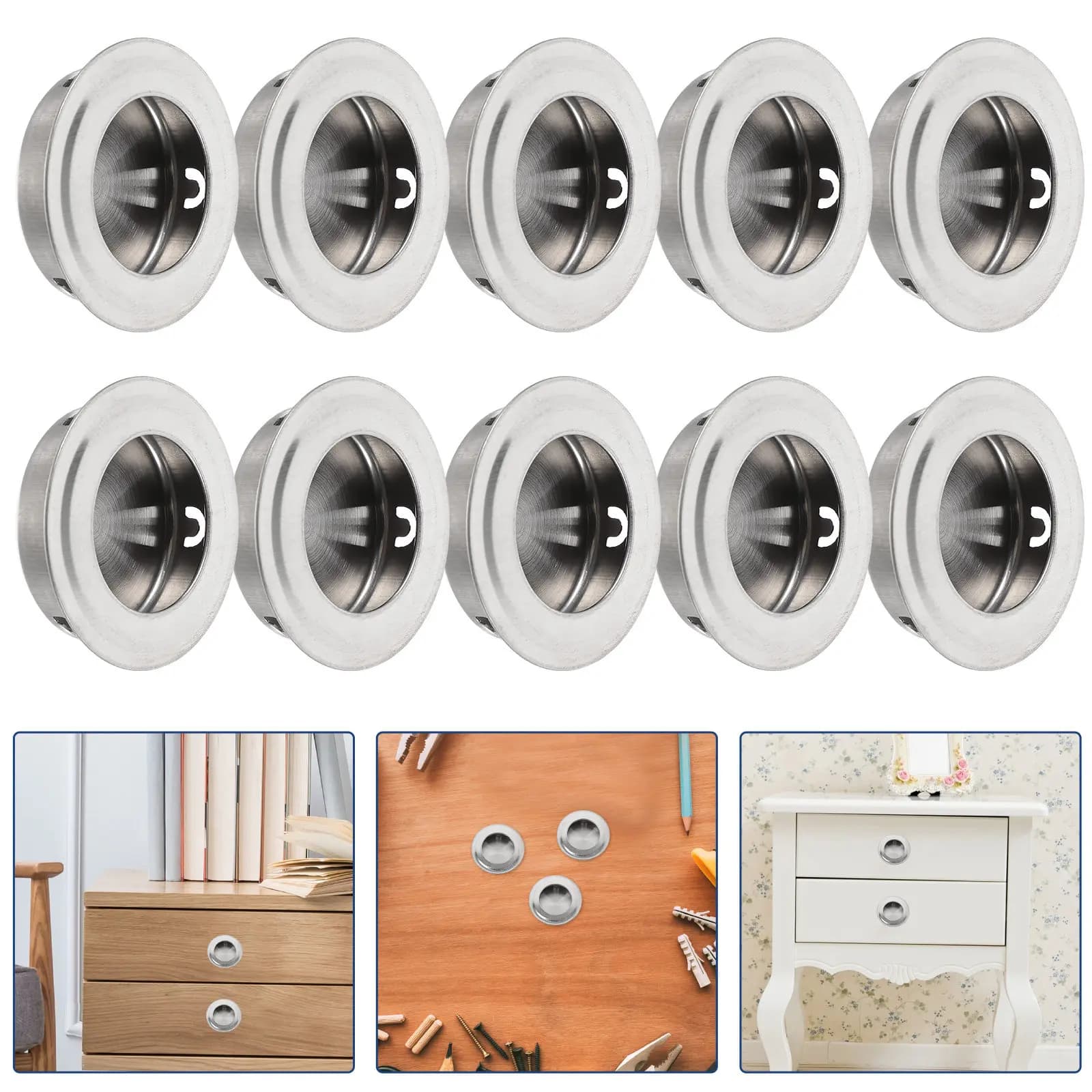 Set di 10 Maniglie Circolari in Acciaio Inox per Armadi, Maniglie Incassate per Cassetti, Ante Scorrevoli e Cucine Moderne