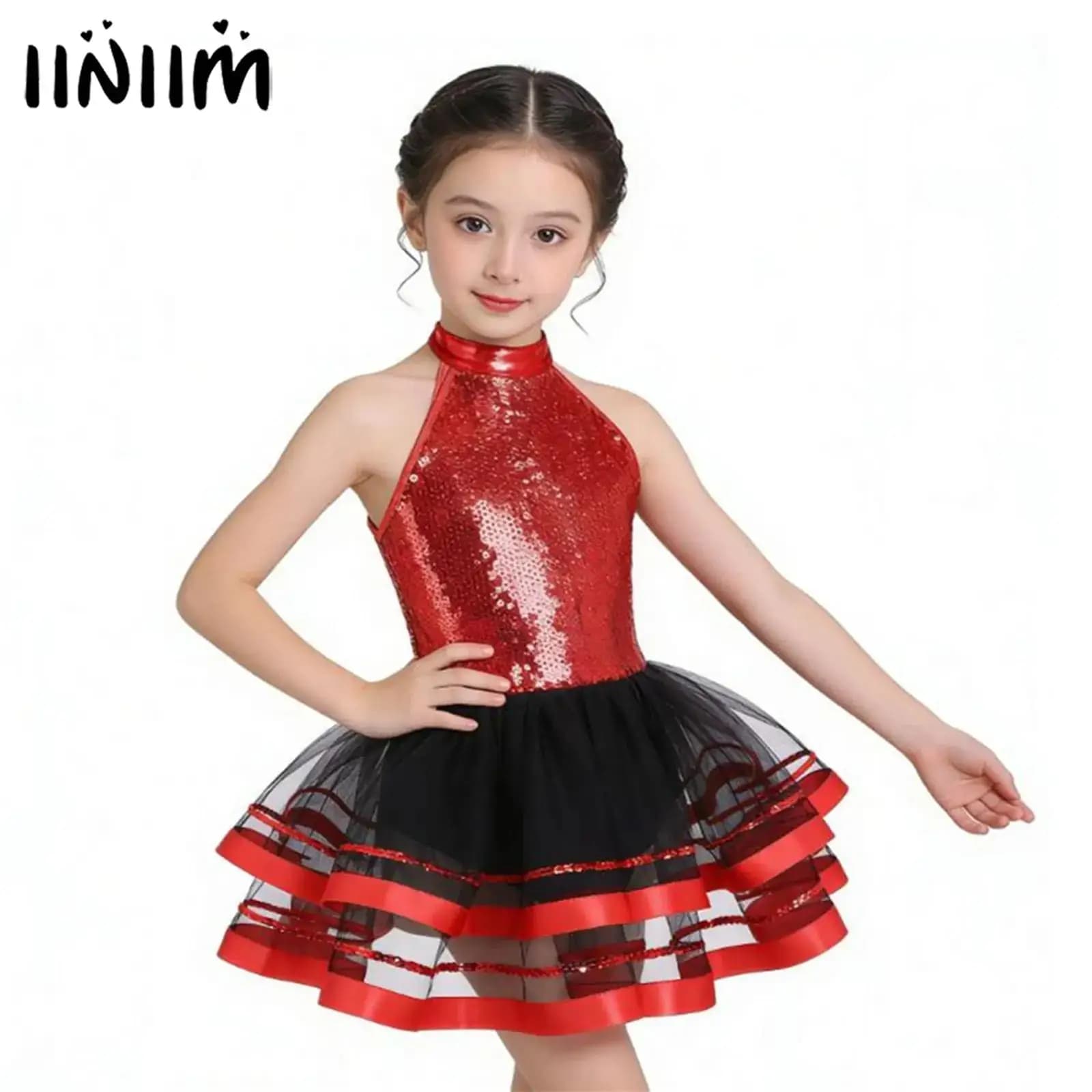 Kids Girls Sparkling Sequins Gymnastics Leotard Ballet Tutu Mesh Dance Dress Princess Ballerina Latin Dance Performance Costumes