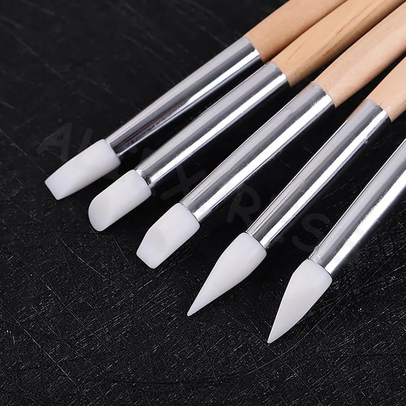 Sculpture Pen Diy Manicure Tool Silicone Wooden Pole Nail Art Pen Brush Uv Gel Polish Tip 3d Image Diy Dotting Polish Brushes
