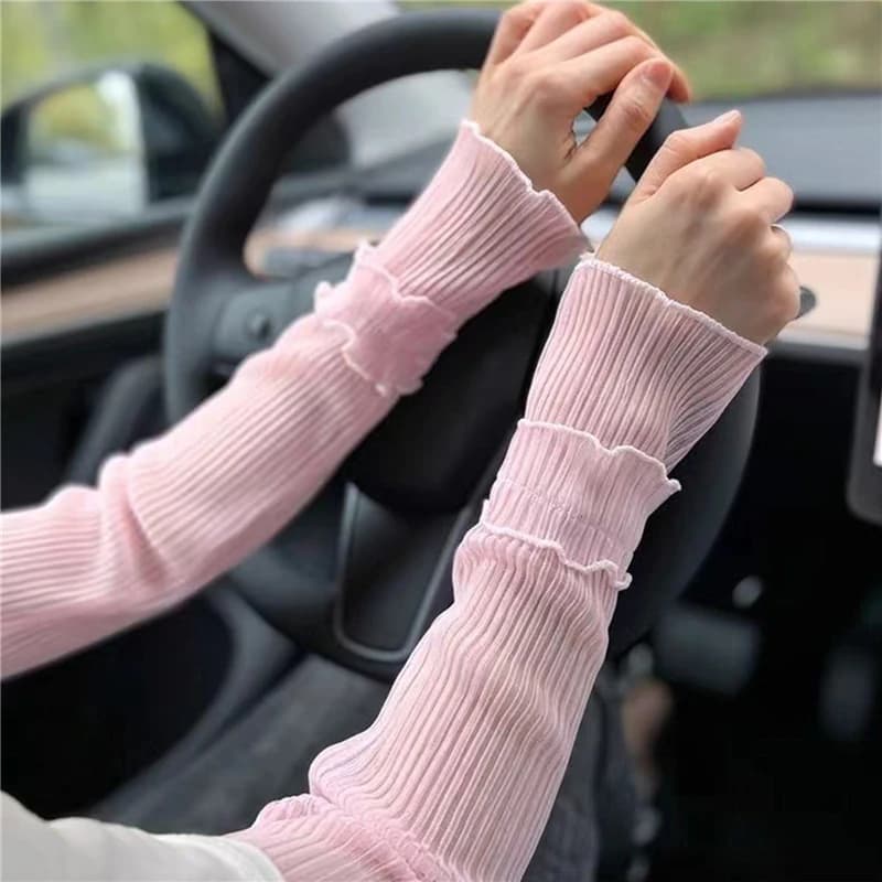 Guanti senza dita in rete di pizzo lungo estivo da donna protezione solare manicotti guida ciclismo guanti traspiranti Oversleeve