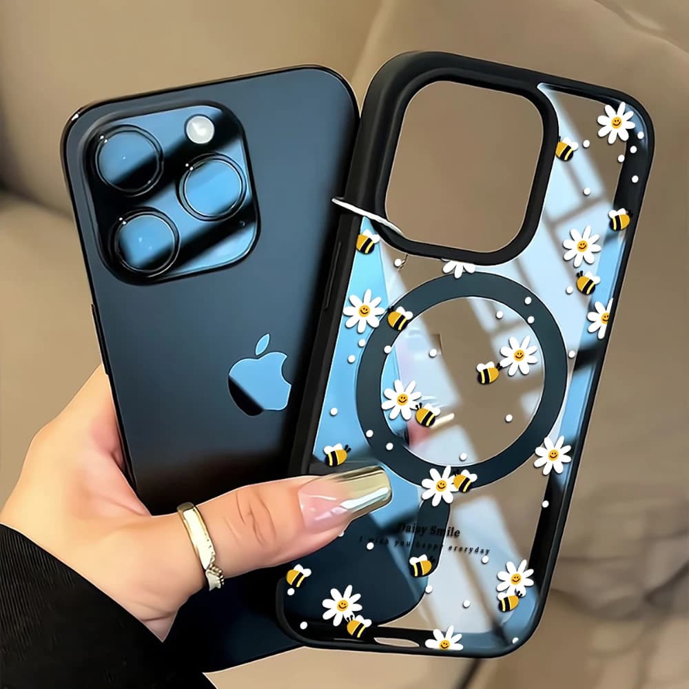 Phone Case Fresh Daisy Bee for iPhone 16 15 14 Plus Air, for iPhone 13 15 16 17 14 12 11 Pro Max, Compatible with Magsafe, Magnetic, Transparent