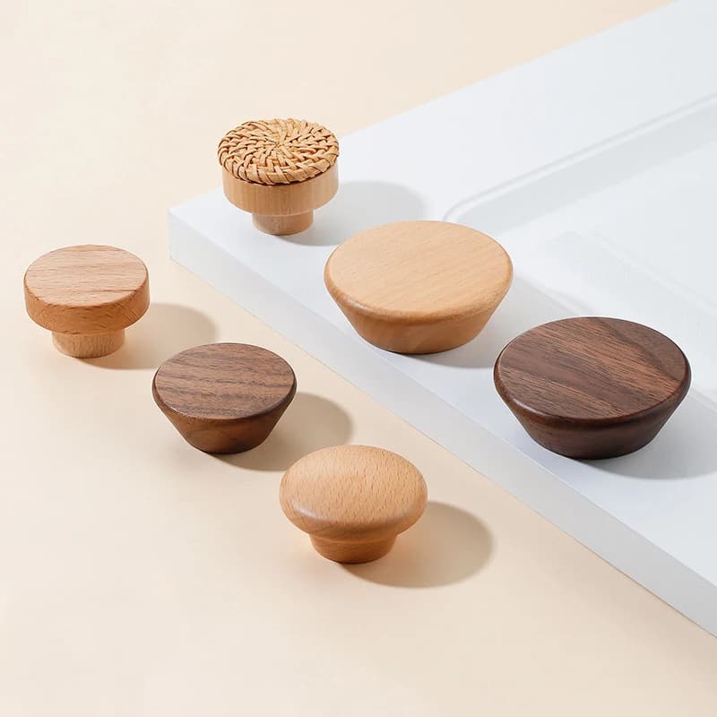 Nordic Wooden Cabinet Handle Beech Walnut Single Hole Kitchen Cupboard Door Knob Wardrobe Furniture Hardware Drawer Pull Handles