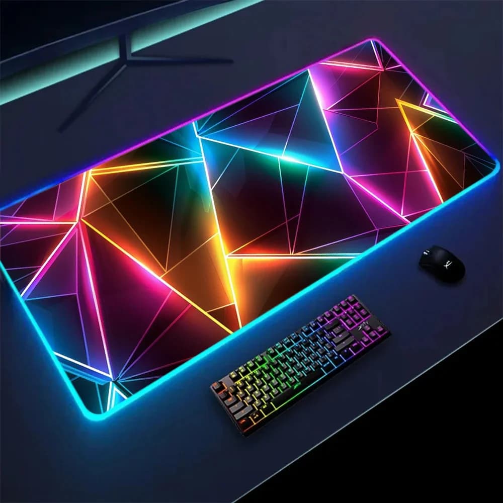 Tappetino per Mouse da Gaming RGB, Nuovo Design Geometrico 3D, Accessori per Gamer, Grande Mousepad LED HD per PC con Retroilluminazione