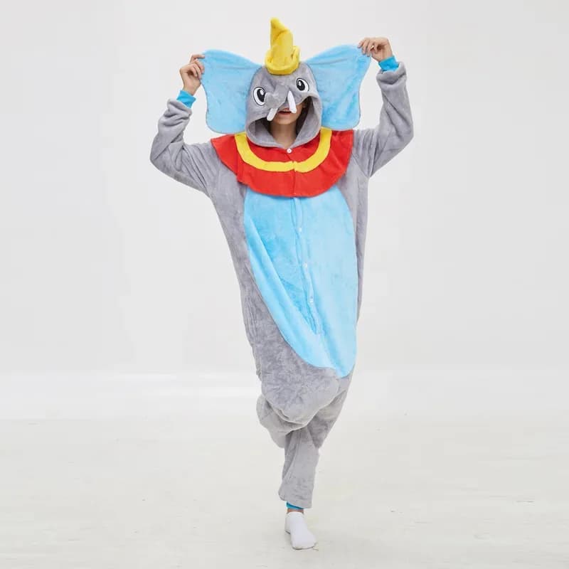 Tuta Dumbo blu Pigiama con cappuccio animale a maniche lunghe Abbigliamento da casa casual Autunno Inverno Cosplay Homewear per adulti