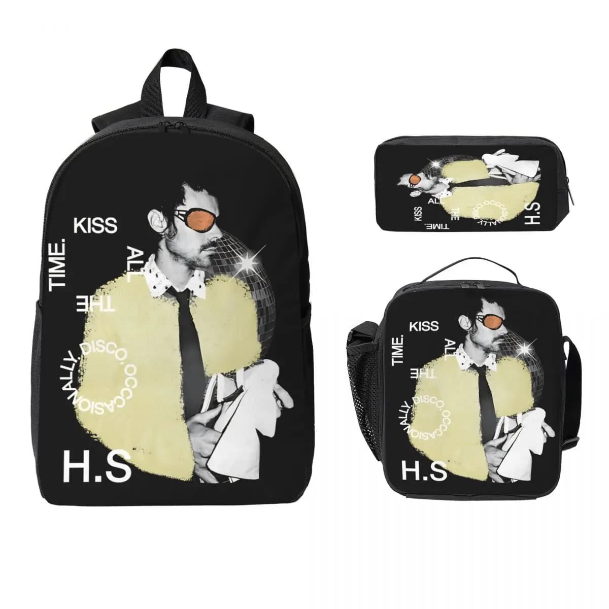 Harrys Styles Kiss All The Time Disco Occasionally School bags Set for Children Pencil Boxes Backpack Sets with Lunch Box
