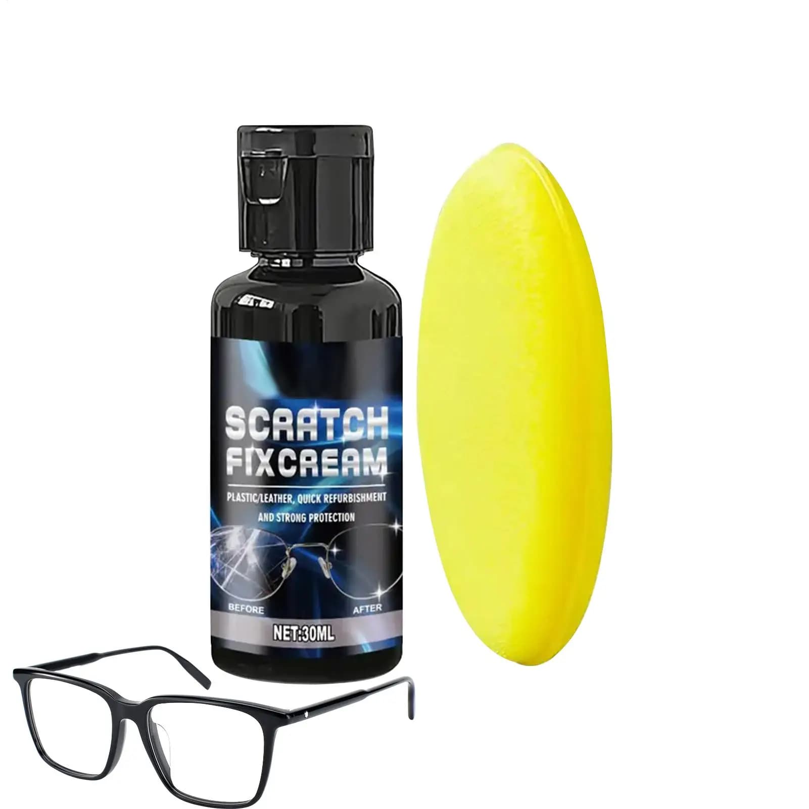 Detergente per la riparazione dei graffi sugli occhiali da 30 ml, crema lucidante, spugna per la pulizia di finestre, schermi, telefoni, orologi, occhiali da sole, fotocamere