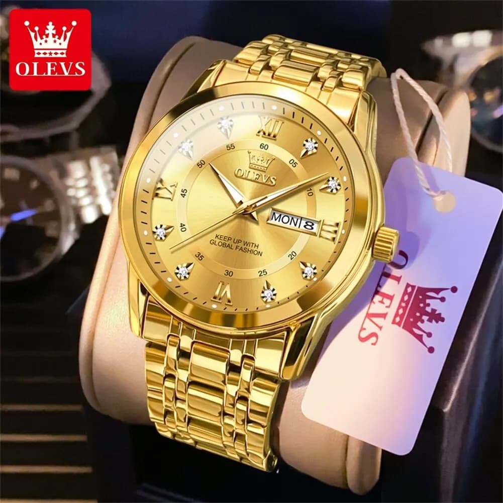 Orologio al quarzo OLEVS per uomo orologio in oro con diamanti di lusso orologio al quarzo da uomo d'affari in acciaio inossidabile luminoso impermeabile orologio da uomo