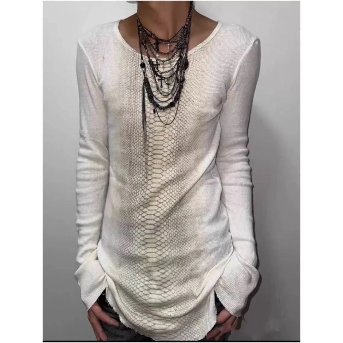 Tops Longsleeve Black Round Neck T Shirts White Oversized Fit Long Sleeve T Shirt Punk Style Graphic Tee Snake Print Gothic