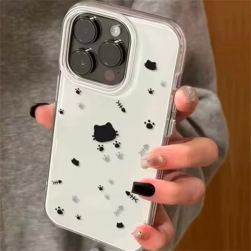 Korean Ins Lovely Fish Bone Cat Paw Phone Case For iPhone 17 Air 16 Pro Max 15 14 Plus 13 12 11 Shockproof Silicone Back Cover