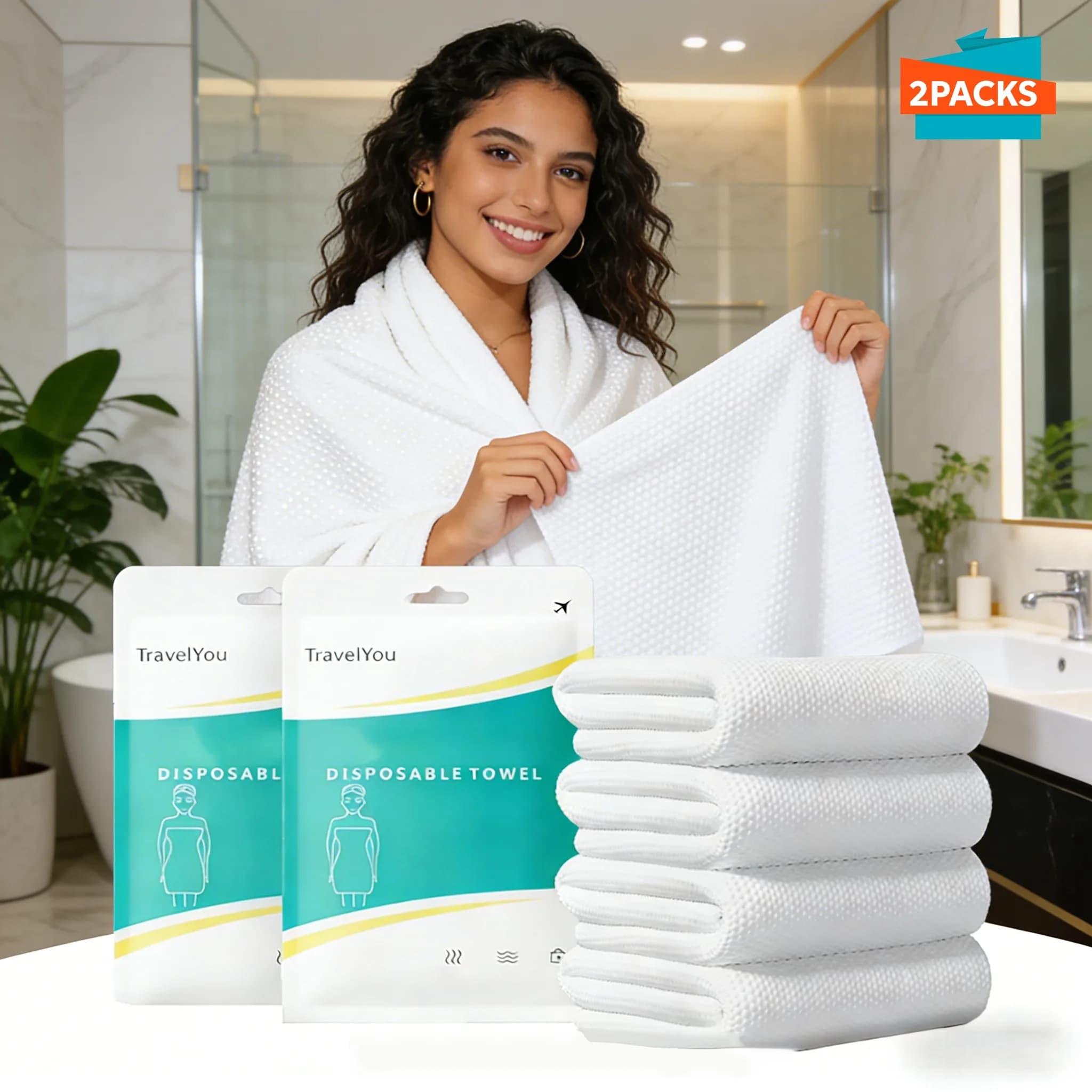 Set di Asciugamani Usa e Getta e Teli da Bagno, 2 Pezzi Extra Grandi e Spessi, Asciugamani Portatili per Campeggio, Adatti per Viaggi, Hotel, Lavoro