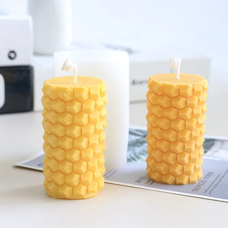 Stampo per candele in silicone cilindrico a nido d'ape 3D Sapone fatto a mano fai-da-te Gesso Resina per la produzione di forniture Regalo per la casa Scrivania Artefatto decorativo