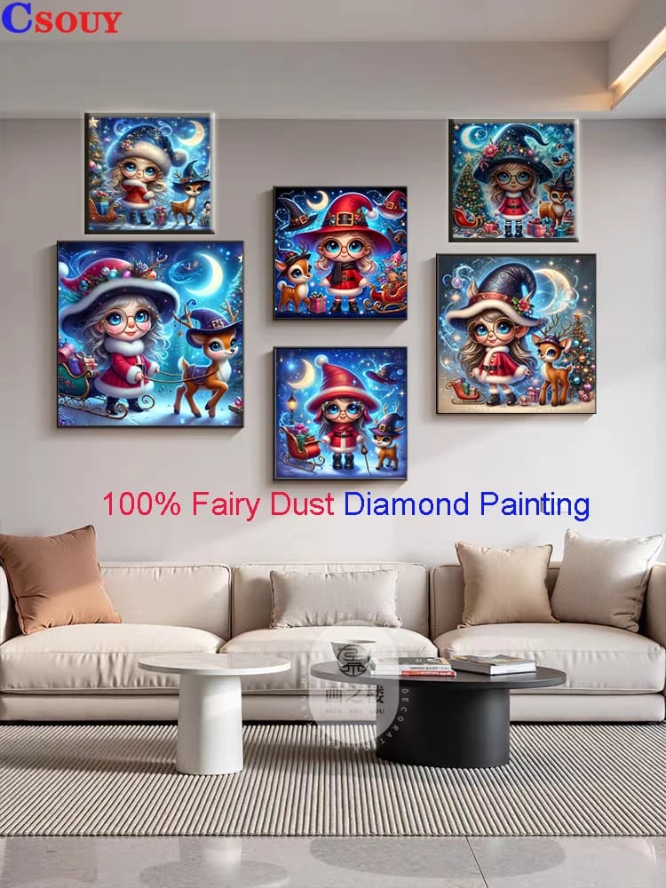 Csouy 100% Fairy Dust Diy Diamond Painting Cross Stitch Mushroom Villa Flowers Square Crystal Embroidery Mosaic Decor Needlework